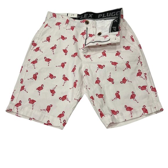 Plugg Stretch Flat Front Flamingo Shorts, NWT, White Pink, 29 - Picture 5 of 7